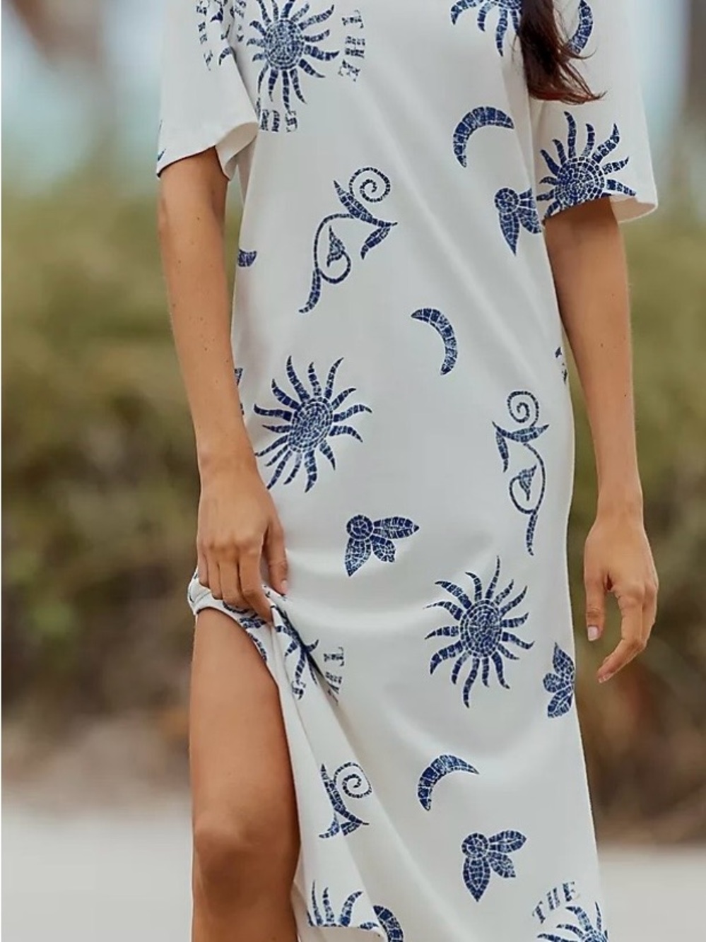 Women's White & Navy Sun Motif Swim Coverup Dress